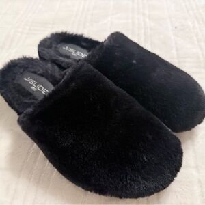 J/SLIDES Plush Black Slippers